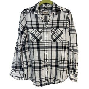 Express boyfriend long sleeve shirt plaid pockets button up collar cotton READ